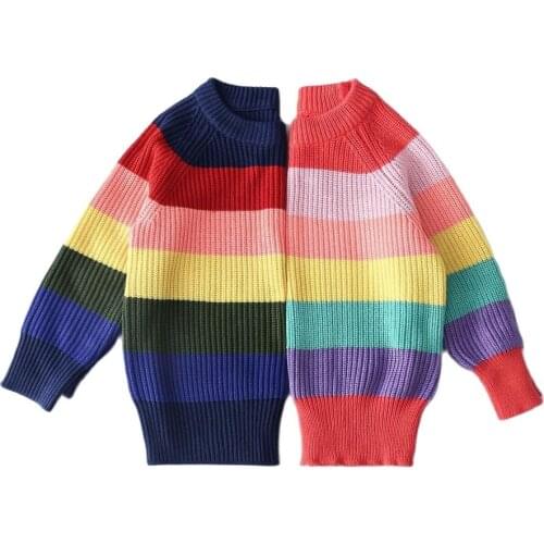 Baby Boys Girls Sweater Rainbow Stripe Knitted Tops Outfits Christmas Children Winter Thick Sweaters Pullover Clothes Fashion