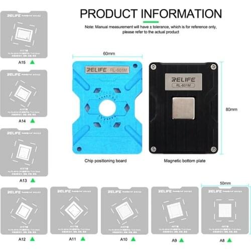 RELIFE RL-601M 7 in 1 Universal CPU Reballing Stencil Platform For iPhone 6-12 Pro Max IC Chip Planting Tin Template Fixture
