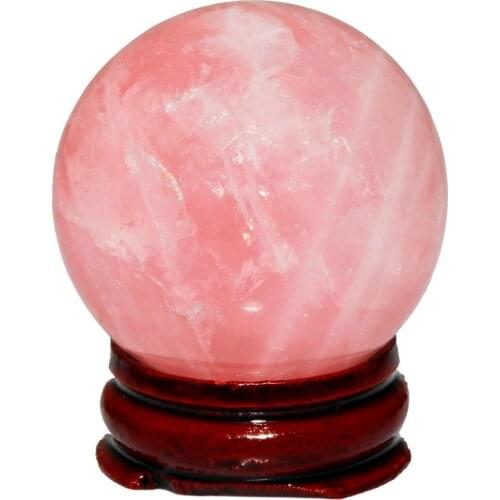 TUMBEELLUWA Natural Rose Quartz Sphere Gem Stone Ball Crystal Healing Fengshui Sculpture Figurine Display With Wooden Stand