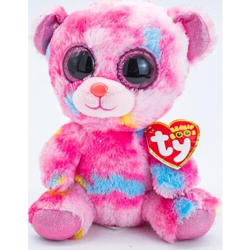TY Beanie Big Glitter Eye Bear Rainbow Pink Colorful Plush Stuffed Animal Collectible Toy Christmas Birthday Valentine Gift 15CM