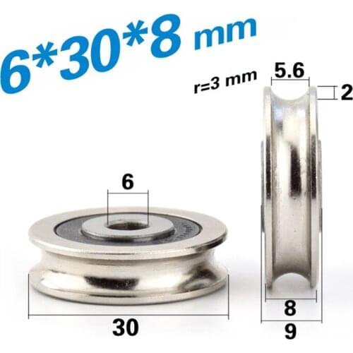 [U0630-8NJ]Free shipping 10PCS Gcr15 sliding rail guide steel bearing wheel roller U groove type chrome steel roller 30mm 0630UU