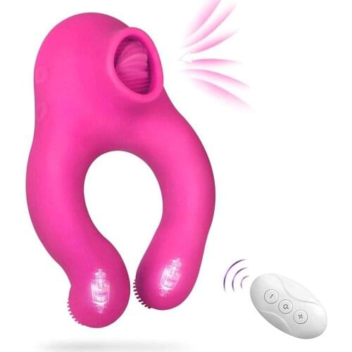 Couple Vibrator with Cock Ring and Clitoris Licking Waterproof Rechargeable Remote Control Silicone Sex Toy for Couple Flirt