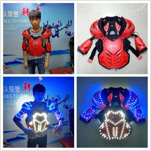 High quality red body color rubber LED glowing white blue color LED armor costumes for dj dancing performance