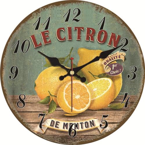 WONZOM Vintage Wall Clock Lemon Design Relogio De Parede Large Silent For Living Room Grape Saat Decor Kitchen Fruit Watch Wall