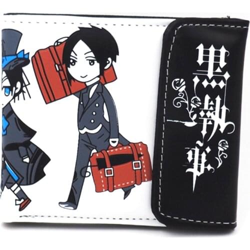 Japanese Anime BLACK BUTLER Q Type Sebastian Michaelis and Ciel Phantomhive PU Short Wallet Purse Colorful Printing