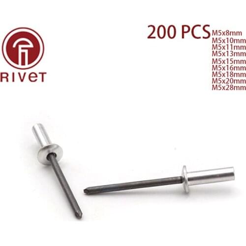 DIN 15973 200PCS M5 Rivets Remaches Aluminum Steel Closed End Blind Rivets Round Dome Head Rivet Fasteners
