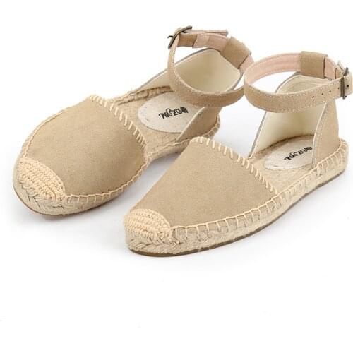 Women 2019 summer sandals , ankle strap flat espadrilles sandals , real leather