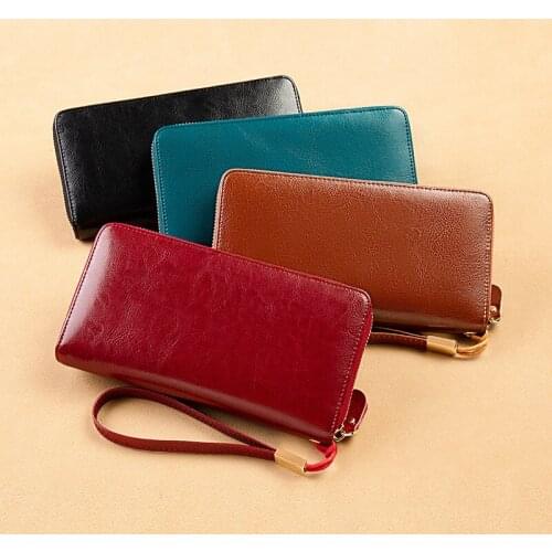 Fashionable casual light RFID anti-theft card reader cowhide leather womens wallet handbag long clutch