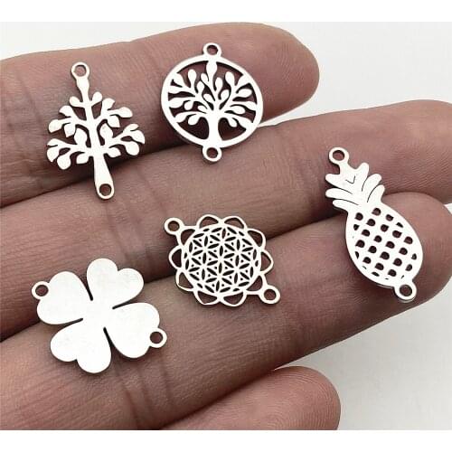 10pcs/lot Stainless Steel Bright Silver Christmas Tree Charm Clovers Connectors Ananas DIY Pendant Handmade Diy Jewelry Making