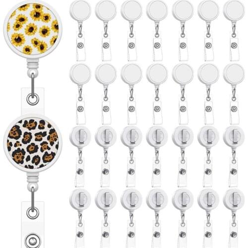 100pcs Sublimation DIY ID Holder Name Tag Card Key Badge Reels Round Solid Plastic Clip-On Retractable Pull Reel SN3654