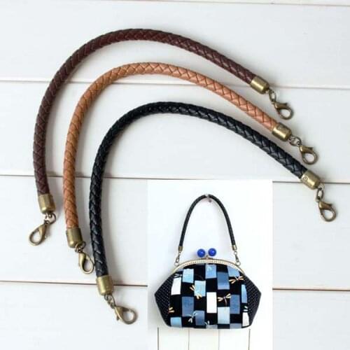 35cm 13.7" PU Strap Round Braided shoulder Bag Strap Purse Handle Bag Accessories Black Brown Camel 2 PCS