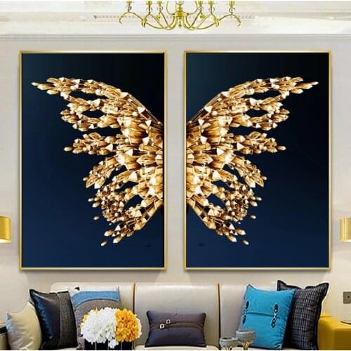 Gold butterfly wings abstract poster and canvas painting, Nordic style art picture, used for modern home decoration. Frameless