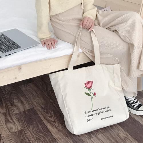 Rose Embroidery Casual Canvas Bag for Women Vintage Design Ladies Flower Shoulder Bag Large Capacity Girls Shopping Tote Handbag
