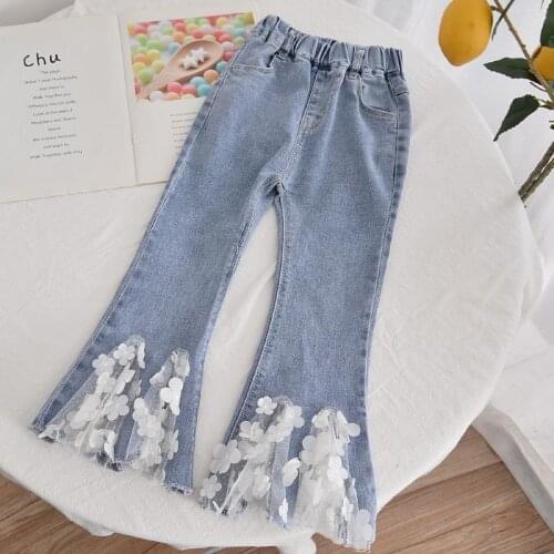 4-12Y Girls Flared Jeans 2021 New Childrens Pants Spring Autumn Fashion Summer Pants Baby Outer Wear Trousers Youth Pants