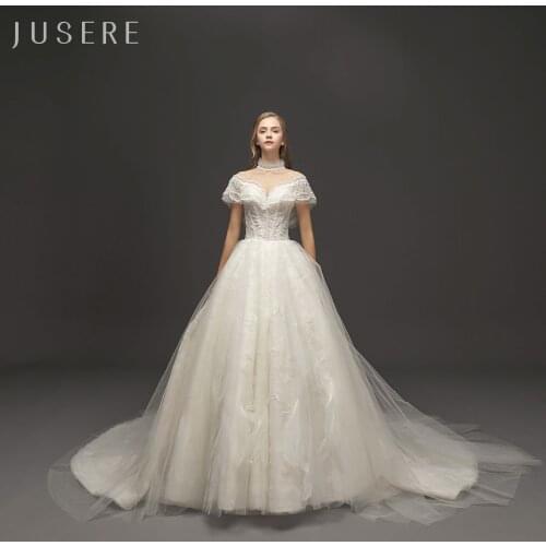 Jusere sweetheart A-Line bridal dress wedding dress bridal gown off the shoulder beaded horsehair dress