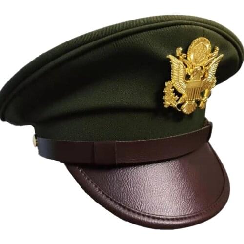 WWII U.S. Army Green Wide-Brimmed Officer Caps Fashion Men Military Hats Classical Style For Collection Cosplay Show
