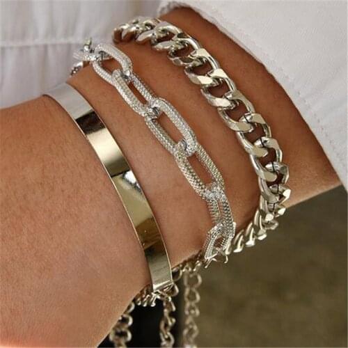 Modyle Punk Curb Cuban Chain Bracelets Set for Women Miami Boho Thick Gold Color Charm Bracelets Bangles Fashion Jewelry