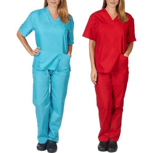 Men Women Short Sleeve V-neck Tops Pants Nursing Working Uniform Set Suit Nursing Working Uniform Set Suit Nurse Uniform #T1G