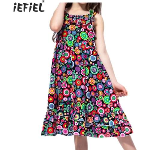 Kids Girls Summer Dress Sleeveless Ruffle Straps Princess Flower Girl Dresses Children Elegant Pageant Party Beach Swing Dress