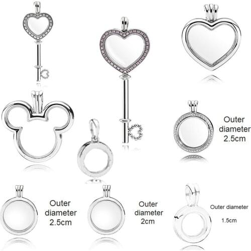 NEW 2018 Valentines Day Newest 100% 925 Sterling Silver Pink Heart shaped Big key Floating Locket for Women Fashion DIY Jewelry
