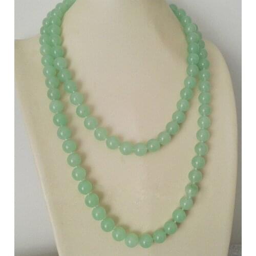 Fashion Womens 10mm Natural green stone Round Beads Long Necklace 48