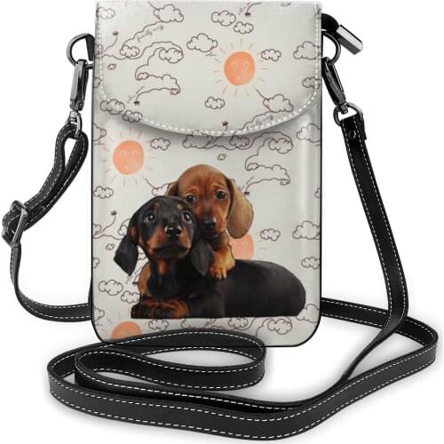 Fashion Straps Crossbody Bags Mini Women Messenger Bag Dachshund Dog Print PU Leather Mobile Phone Bag With Card Pockets Girls