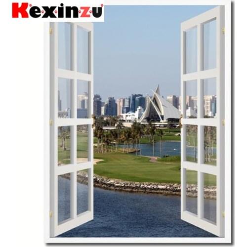 Kexinzu Full 5D DIY Square/ Round Diamond Painting"Window river Scenery" 3D Embroidery Cross Stitch Mosaic diamondpainting Gift