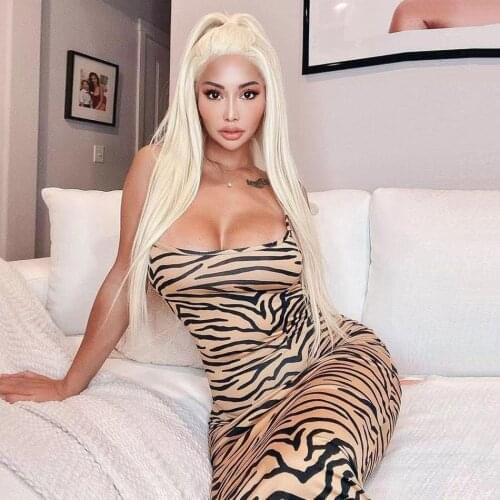 2021 summer new womens sexy tiger pattern suspender mid-length dress with thin straps tight-fitting fashion wild party dress