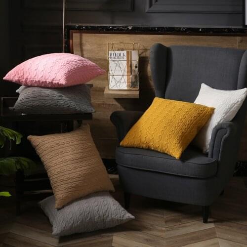 Solid Cotton Knitted Cushion Cover Mustard Yellow White Khaki Grey Pillow Case Fashion 45cm*45cm Home decoration Zip Open