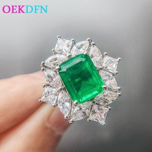 OEKDFN Luxury 100% 925 Sterling Silver Rings Women Big Emerald AAAAA+ Zircon Gemstone Wedding Engagement Ring Fine Jewelry
