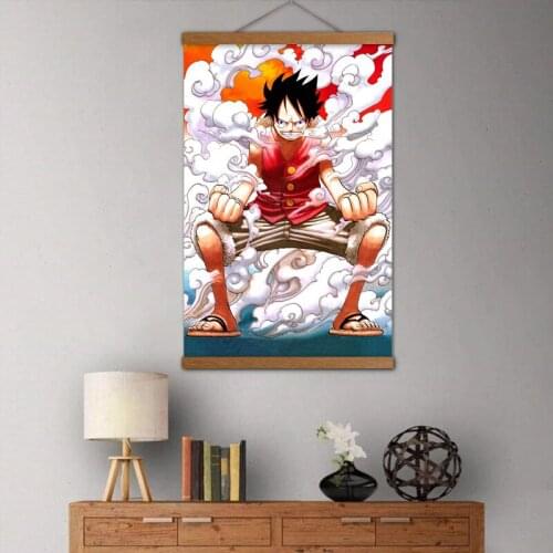 One Piece Anime Luffy Wall Art Posters Canvas Cloth Printed Solid Wood Scrolls Painting For Living Room Decor