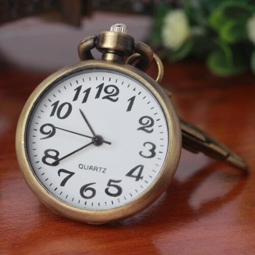 OUTAD 1pc Retro Bronze Quartz vintage pocket watch Movement Keychain Keyring Watch Pocket Watch Round Dial Relogio Masculino