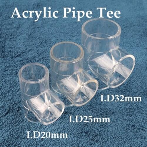 1pc I.D 20~32mm Transparent Acrylic Pipe Tee Connectors Fish Tank Pipe Fittings Organic Glass Tube And Fittings