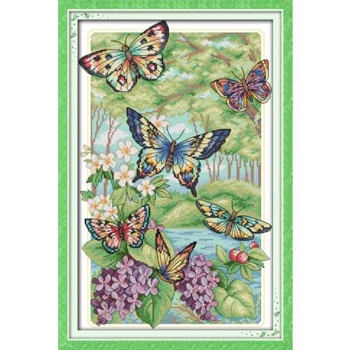 Joy sunday animal style Butterflies fly in the forest simple printed cross stitch for house decoration painting
