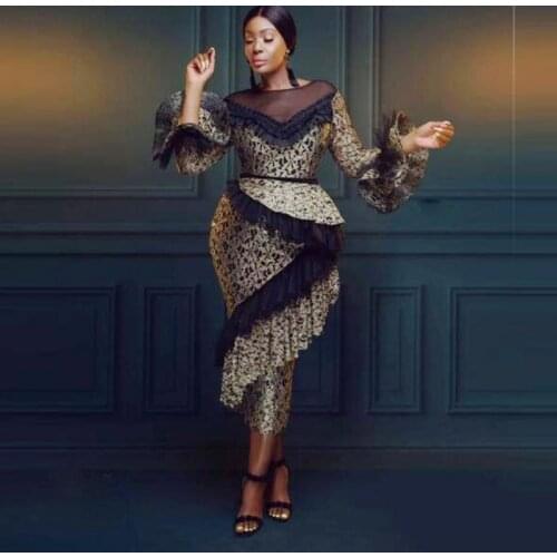 Plus Size Mermaid Prom Dresess Sheer Neck Tiered Tulle Lace Aso Ebi Evening Dress African Women Formal Party Vestidos Robe