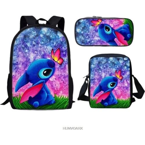 Disney Stitch School Bags 3pcs/set for Boys Girls Teenagers School Backpack School Supplies Bookbag Lovely Satchel