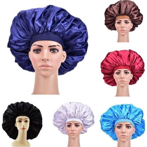160PCS Extra Large Satin Sleep Cap High Quality Waterproof Shower Cap Protect Hair Women Hair Treatment Hat 6 Colors
