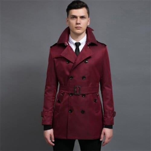 Wine red mens trench coats man double-breasted coat spring autumn men clothes slim fit overcoat long sleeve 2020 new designer