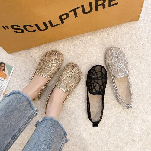 Bling Summer Loafers Women 2021 Luxury Womens Flat Shoes Casual Mesh Breathable Shoes Slip on Female Soft Flats Large Size 42