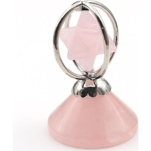 FYJS Unique Silver Plated Wire Wrap Merkaba Rose Pink Quartz Round Pyramid Pendant Lapis Lazuli Spiritual Jewelry