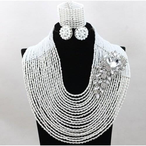 Splendid White African Wedding Bridal Jewelry Nigerian Chunky Costum Lady Party Beads Jewelry Celebration Present Set Gift QW366