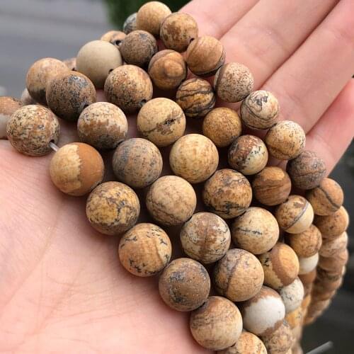 4 6 8 10 12mm Natural Matte Picture Stone Forsted Jaspers Round Spacer Bead For Jewelry Making DIY Pearls Bracelets Earrings 15"