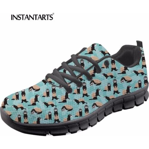 INSTANTARTS Cheeky Ferrets Women Flats Shoes 3D Cute Animal Pattern Breathable Mesh Casual Sneakers for Ladies Zapatos De Mujer