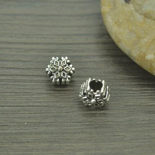 15 pcs antique tibetan silver round metal big hole snowflake beads Fit European bracelet Jewelry making 12*12mm 4295B