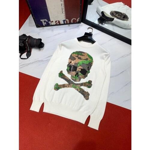 2021 Cashmere Round Neck Pullover Slim-Fit Sparkling Skull European And American Autumn Mens Sweater Luxury Winter Brand