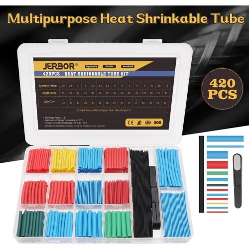 JERBOR 420pcs Heat Shrinkable Tube Assorted Polyolefin Hollow Tube Sleeves Wrap Wire Set Heat Shrink Tube