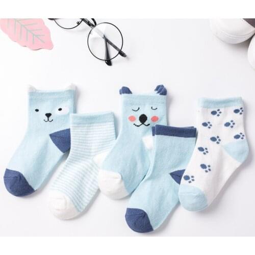 5pairs/set Autumn and Winter Childrens Striped Cotton Tube Socks