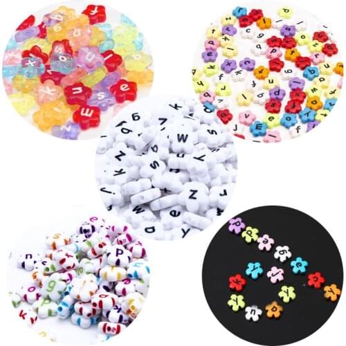 Flower Shape Acrylic Letters Beads 4*11mm 1300pcs Plastic Alphabet Jewelry Bracelet Spacer Beading Material English Initial Bead