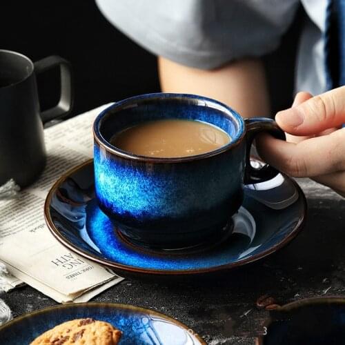 Boutique 100ml-180ml Blue Sea Coffee Mug Set Loading Cups and Saucers Tumbler Business Coffee Cup Ceramic Coffee Drinkware