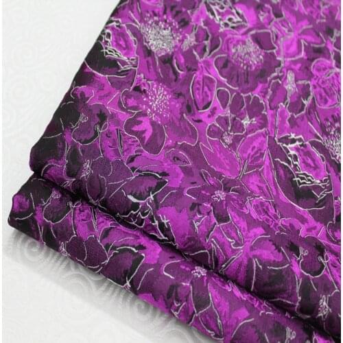 CF174 1Yard Purple Silver Chinese Festival Clothing Silk Jacquard Satin Fabric Garment Chinese Style Fabric For Cheongsam Qipao